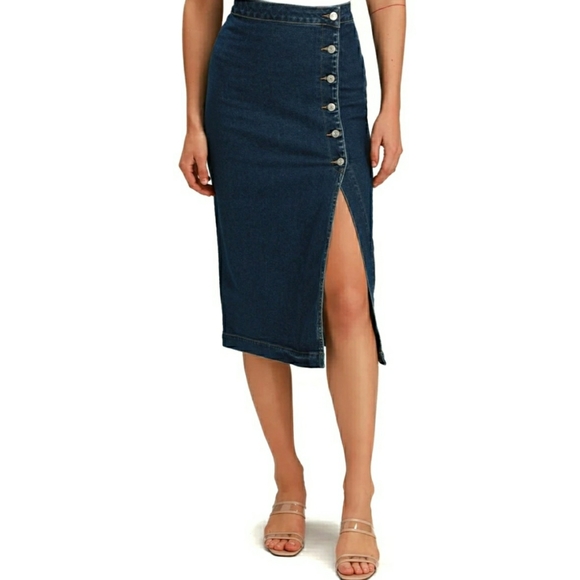 Free People Dresses & Skirts - 🆕️Free People Dark Wash Buttoned Midi Skirt